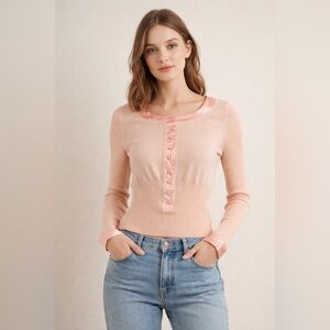 Bluemarine Coral Ribbed Half Button Top